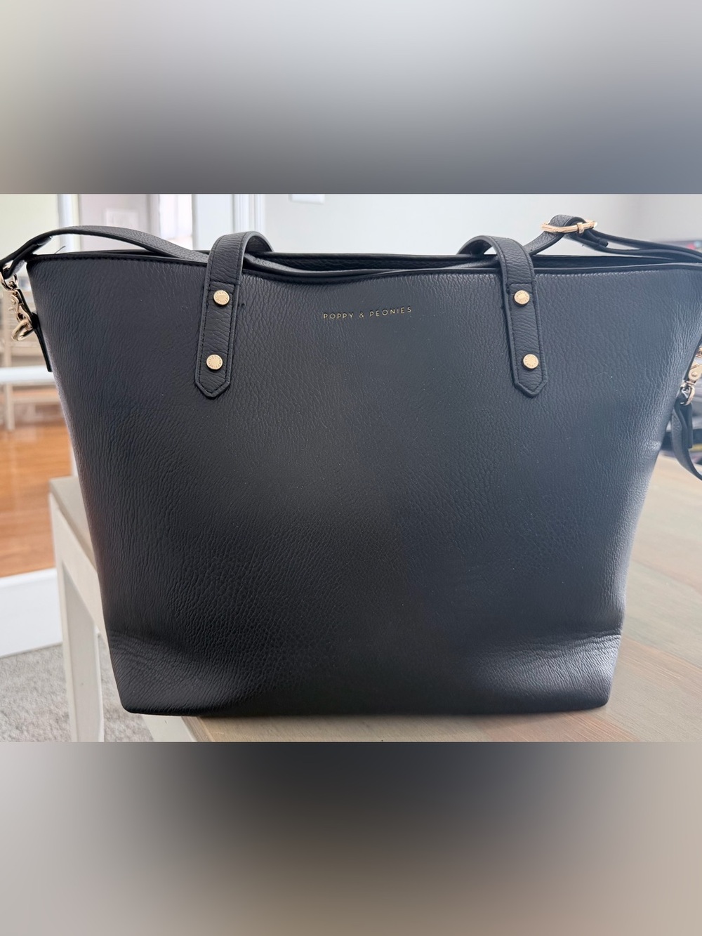 Poppy & Peonies Black Tote with Gold Hardware